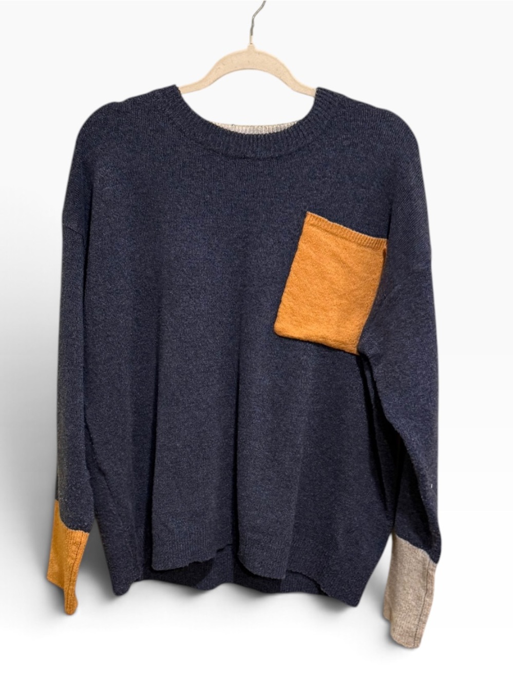 Easel Los Angeles Navy Color Block Oversized Crewneck Sweater M